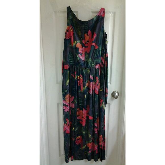 K.C. Spencer NY Dress, women's 14 Vintage maxi, Hawaiian Floral, Rayon NWT $80 - Picture 2 of 5
